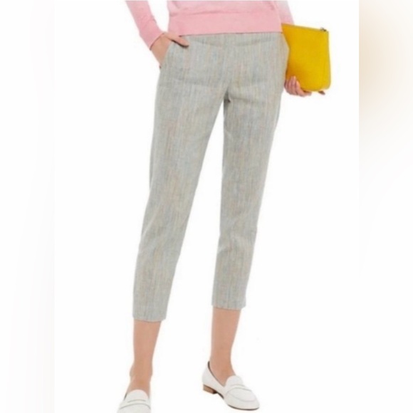 Theory Treeca Pull On Linen Blend Slim Cropped Pants 16 Multi-Colour Pockets - Picture 15 of 16